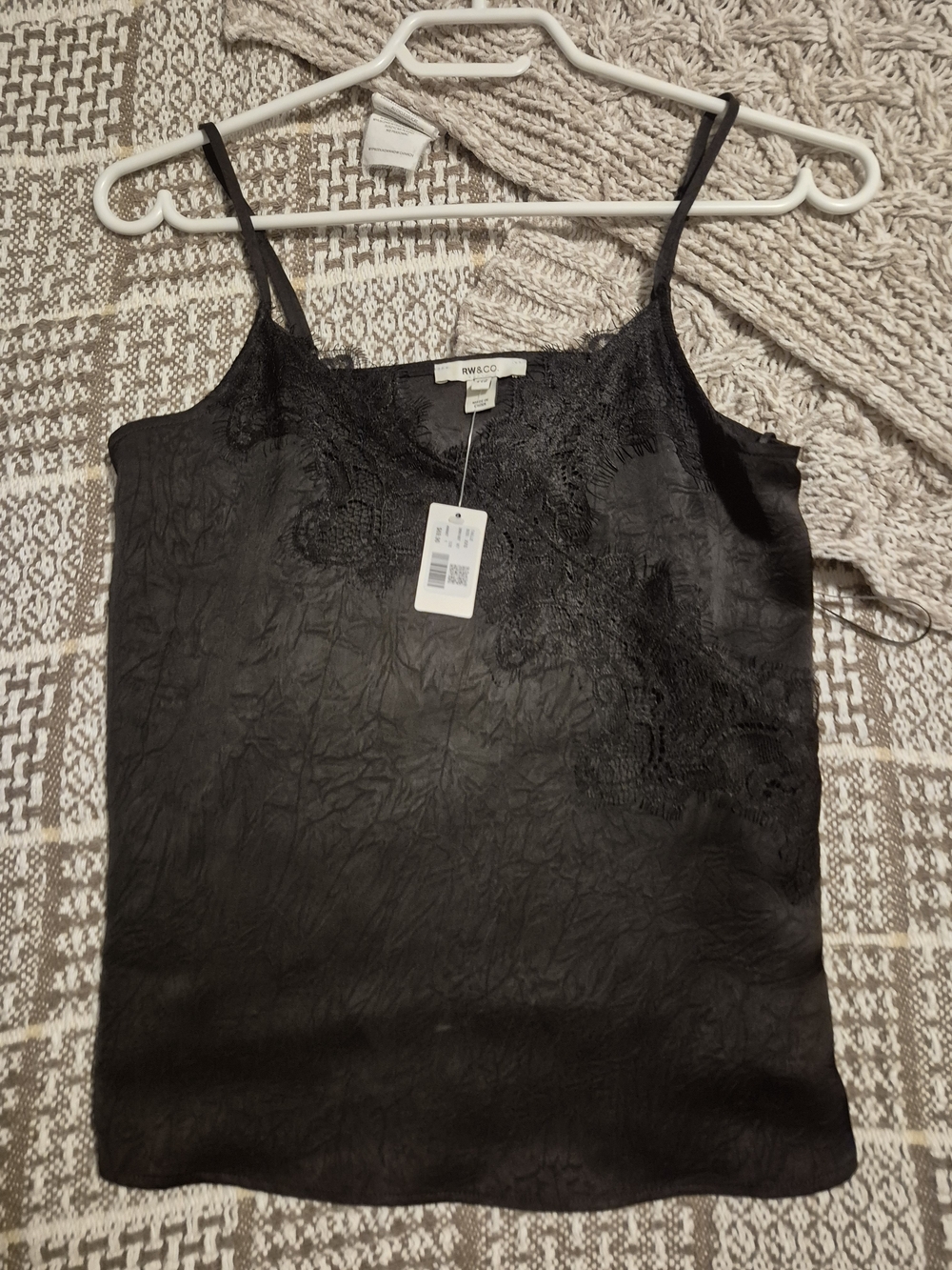 RW&CO. Black Satin Lace-Trim Cami